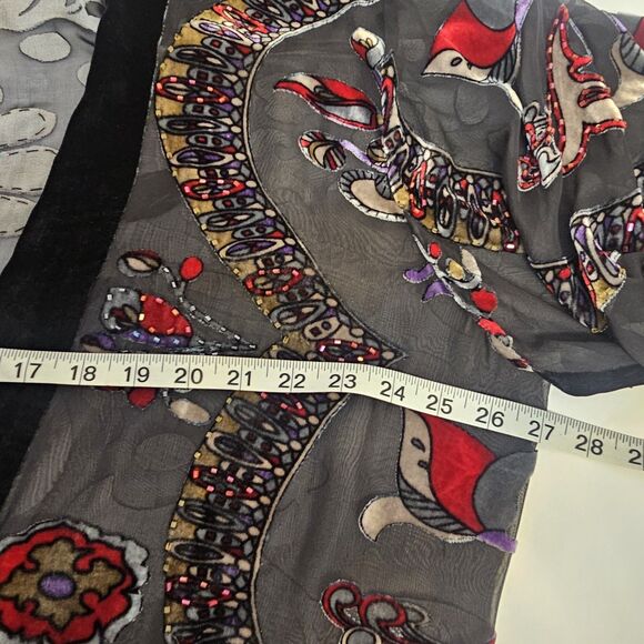 JBS LTD Vintage Kimono Velvet Burnout Sz 3X Fringe Beaded Bohemian Festival W486 - Picture 7 of 10